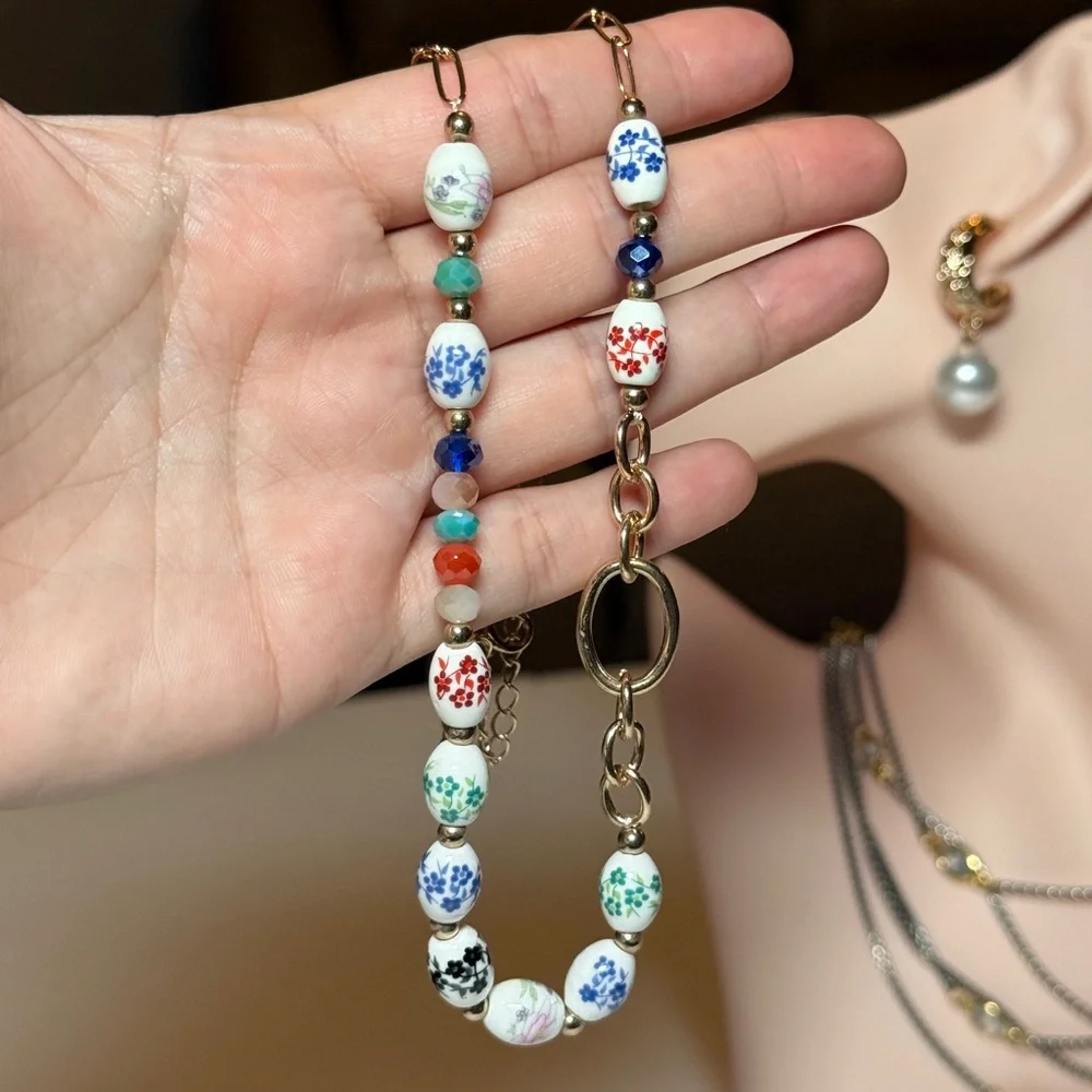 Multicolor Floral Porcelain Bead Necklace - Women Jewelry